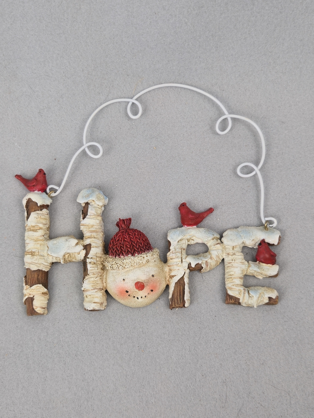 Rustic Winter HOPE Snowman Hanging Sign Red Cardinal Christmas Decor